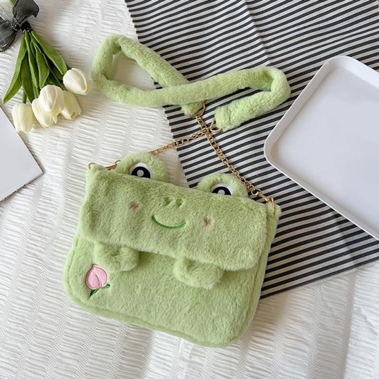 Pluche Schoudertas en Slaapzak voor Vrouwen, Schattige Handtas en Tote Bag in Lichtgroen, Ideaal voor Dagelijks Gebruik en Reizen