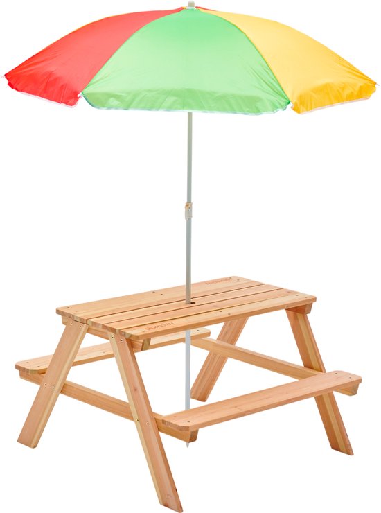 Plum kinder picknicktafel met parasol van Merkloos