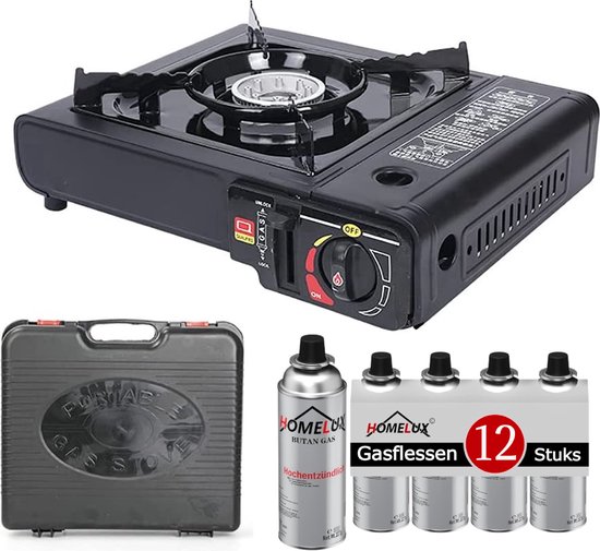 Pluto® - Draagbare Gasfornuis - Camping Kookstel - Gas Stove - Gasfornuis - Kooktoestel - Outdoor - Op Reis - 12 gasflessen van Pluto