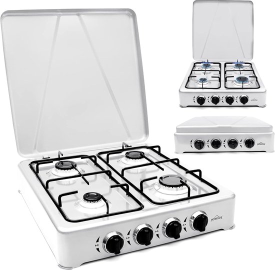 Pluto® - Homelux - Gas kooktoestel 4 pits - Campingkooktoestel - Gaskookplaat - Wit van Pluto