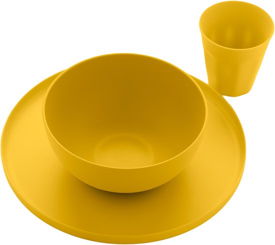 Point-Virgule - Camping servies set - 4 persoons - 12-delige diner serviesset - rPET - Mimosa Yellow