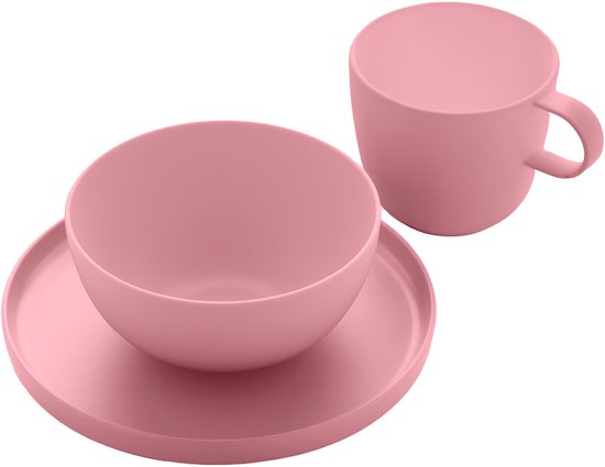 Point-Virgule - Camping servies set - 4 persoons - 12-delige ontbijt serviesset - rPET - Dusty Pink
