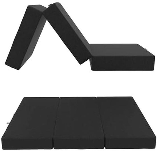 POKAR Opvouwbaar Matras 3-Delig Opvouwbaar Campingmatras Campingbed Opvouwbaar Bed Gastenbed Vloermatras Slaapmatras 80 x 195 x 15 cm, Zwart van Merkloos