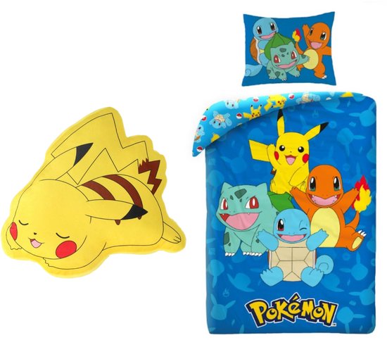Pokemon Dekbedovertrek met kussen - 140 x 200 cm - Gevormd kussen