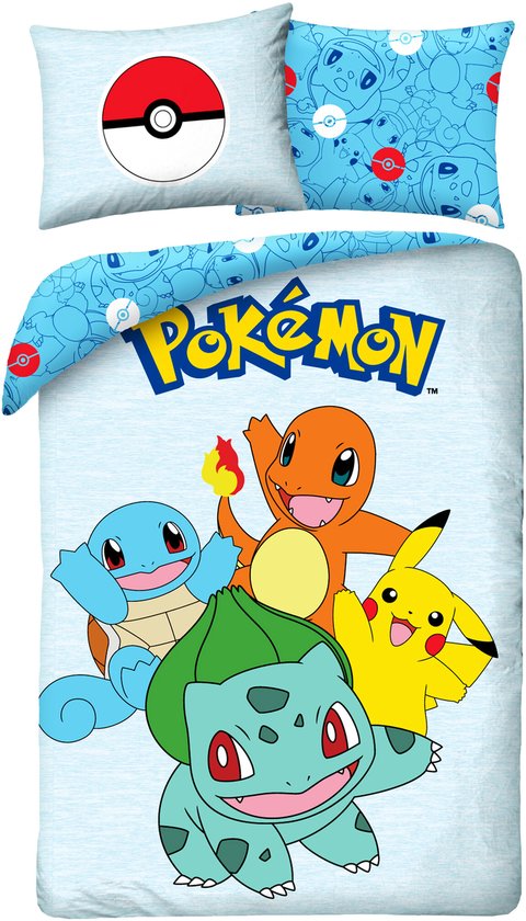 Pokémon Dekbedovertrek Starters 140 x 200 cm (70 x 90 cm) van Merkloos