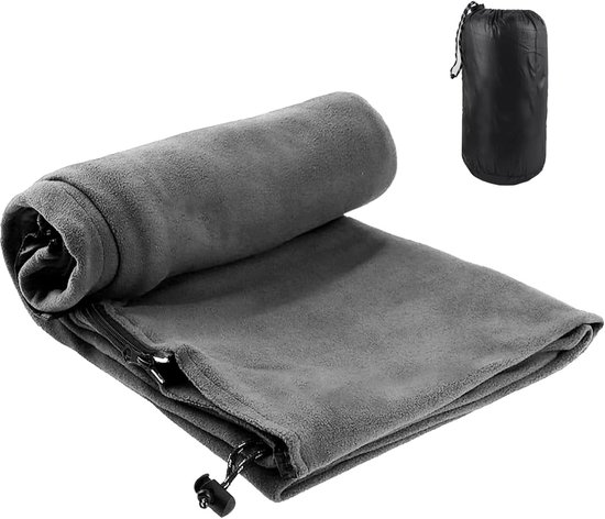 Polar Fleece Slaapzak - Zomerslaapzak Liner - Kamperen en Reizen - Compact en Lichtgewicht - 180 x 82 cm - Grijs