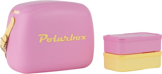 Polarbox Mini Koelbox / Coolerbag met 2 Lunchboxen - Bubblegum-Yellow - 6 Liter van Polarbox