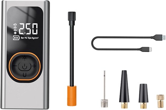 Pomp - Mini draagbaar- Elektrische Luchtpomp - Bandenspanningmeter met LCD en LED SOS - Voor Auto, Motor, Fiets en Ballen - USB Oplaadbaar - Zwart van Merkloos