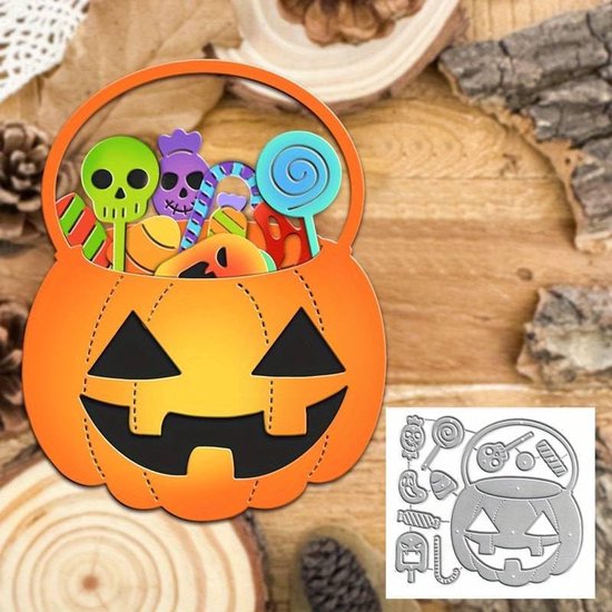 Pompoen Mand Metalen Die Cuts, Happy Halloween Candy Ghost Cutting Dies Cut Stencils DIY Scrapbooking Decoratieve Embossing Papier Scrapbooking Kaart Maken
