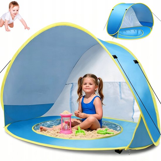 Pop-Up Baby Speel Zonnetent UPF 50+, Gaas Achterpaneel voor Optimale Ventilatie, Afmetingen, Geschikt voor Strand, Tuin en Gazon voor 1 Persoon