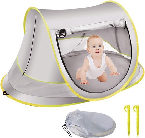 Pop-up babystrandtent met UV-bescherming 50+ voor peuters - eenvoudig op te zetten strandzonnescherm met draagtas - ideaal voor strand, reizen en wandelen van Merkloos