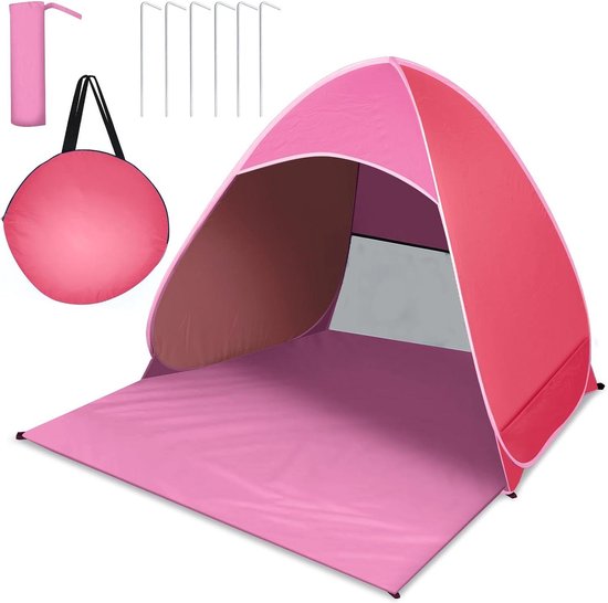 Pop-Up Beach Shelter UPF 50+ Portable Beach Tent Small Pack Size Includes Carry Bag and Pegs (Pink) - JOPHEK Beach Tent van POP