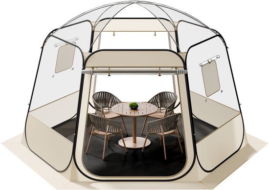 Pop-Up Bubble Tent, 336x305x220 Cm, Transparante Campingtent, Tuinkoepel Iglo Tent met Ramen, 540° Panoramisch Uitzicht, Geschikt voor 8-10 Personen, Terras en Achtertuin