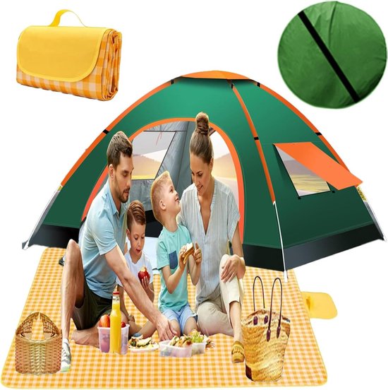 Pop Up Camping Tent, Easy to Set Up for Outdoor Automatic Family Travel Tent Camping Tents for 2-4 People Portable Automatic Easy Set Up Outdoor Tent van Merkloos