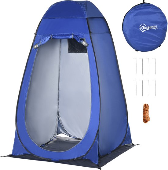 Pop-up Douchetent 126x124x189 cm Donkerblauw, Draagbare Toilettentent met Tas, Outdoor Privacy Tent, Camping Omkleedtent, Mobiele WC Tent, Kleedcabine voor Douchen, Strand, Festival en Kamperen