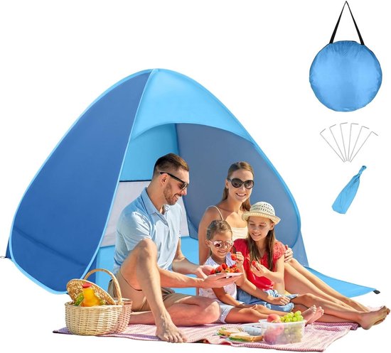 Pop-up Draagbare Strandtent lichtgewicht automatische zonnetent 1-2 personen inclusief draagtas en tentstokken - blauw van POP