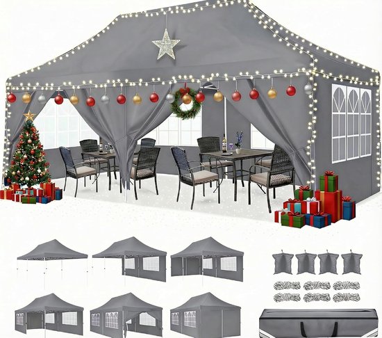Pop-up Feesttent 254 x 508 cm met Zijwanden - Waterdichte UV-Beschermende Luifel voor Evenementen