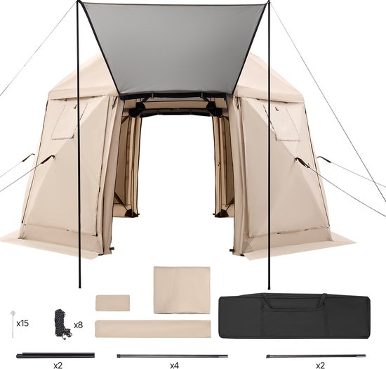 Pop-Up Gazebo Schermtent, 3.6x3.6 m, 13-Zijdige Dome Kampeer Canopy Met Losneembare Dak & Draagzak, Eenvoudige Opbouw & Insectbestendig, Buiten Zonnescherm voor 8-10 Personen, Beige van VidalXL