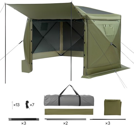 Pop-Up Gazebo Schermtent, 3x3 m Hexagonale Canopy Met Losneembare Dak & Draagzak, Eenvoudige Opbouw & Insectbestendig, Buiten Scherm voor 6-8 Personen, Groen van Merkloos