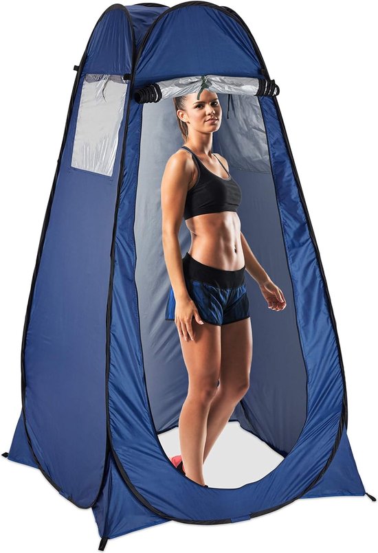 pop-up omkleedtent, H x B x D: 190 x 120 x 120 cm, werptent, waterafstotend, kleine pakmaat, UV 50+, blauw van POP