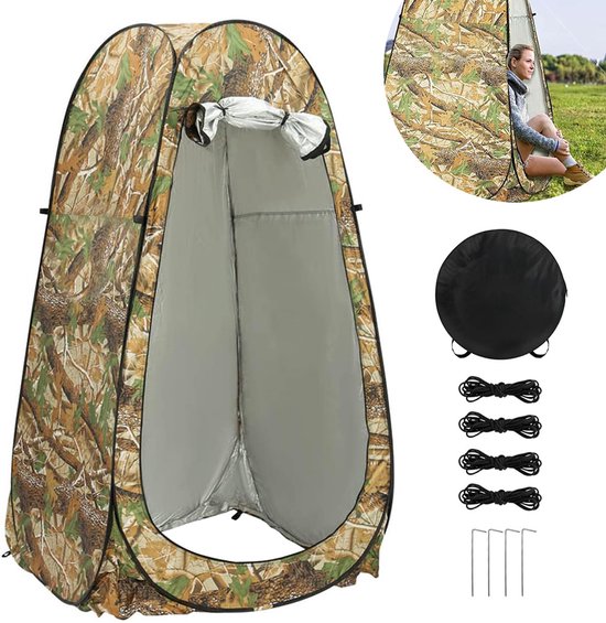 Pop-up Privacytent met Stalen Frame - Snel Opvouwbare Ruimtebesparende Draagbare Schuilplaats - Polyester Constructie met Touwen en Palen - voor Kamperen Wandelen Vissen