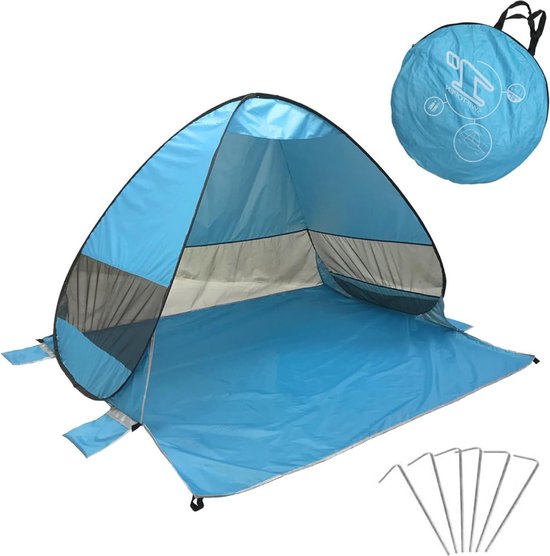 Pop-up strandschelptent - 2 personen - UV-bescherming - opbergtas - haringen - 200 x 165 x 130 cm - strandtent - zonwering - lichtblauw van POP