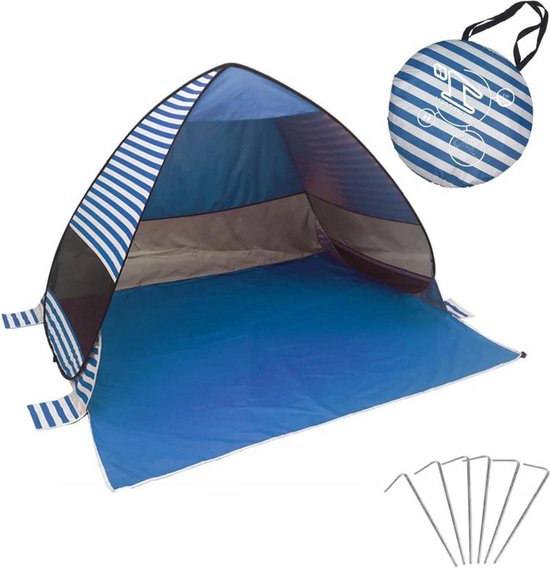 Pop-up strandschelptent voor 2 personen UV-bescherming - 200 x 165 x 130 cm - met opbergtas en haringen - strandtent voor zonwering - Dark Blue Stripes Beach Tent van POP