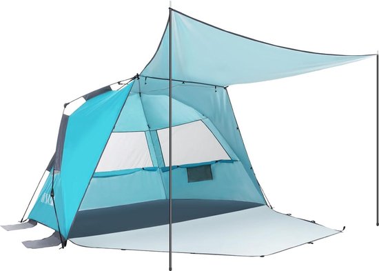 Pop-up Strandschelptent voor 3-4 personen met zonnezeil - UPF 50+ UV-bescherming en waterdicht - blauw van POP