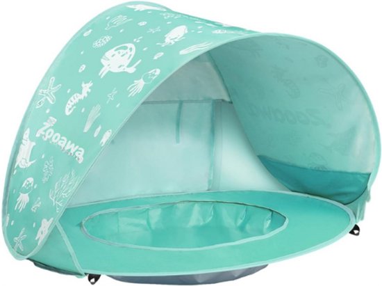 Pop-up strandschelptent voor baby's, draagbare babystrandtent met mini-zwembad, uv-bescherming, zonnetent voor peuters met strand, zand, speelgoedset, mintgroen van Merkloos