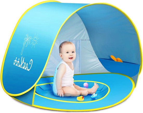 Pop-up strandschelptent voor baby's uv-bescherming 50+ draagbare strandtent zonwering | strandtent voor peuters tuin barbecuefeest wandeltochten | 120 x 80 x 70 cm blauw van POP