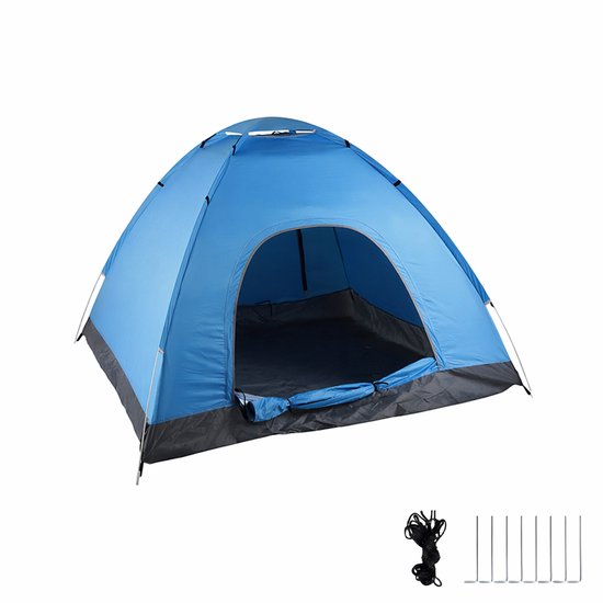Pop-up strandtent - blauw - 200x135x200 cm - opvouwbaar - met draagtas van Merkloos