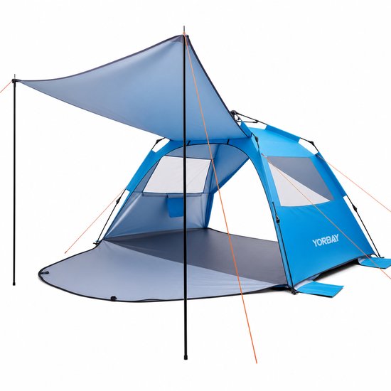 Pop-up Strandtent met Luifel - UV50+ Zonbescherming - Snel opzetbaar - Blauw