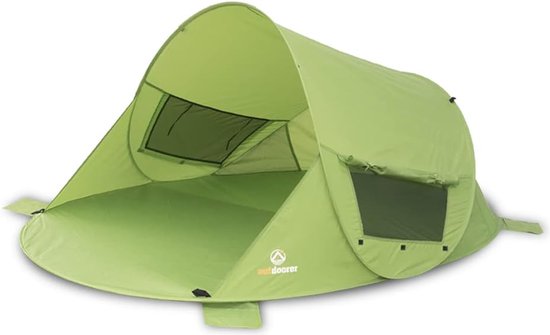 Pop-up strandtent, UV 80, groen, incl. zandharingen, 3 ramen en verstevigde bodem van Merkloos