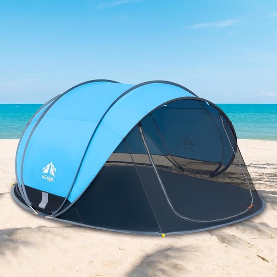 Pop-up Strandtent voor 4 Personen met UPF50+ UV-bescherming: Ideaal voor Familie Picknick, Wandelen en Kamperen