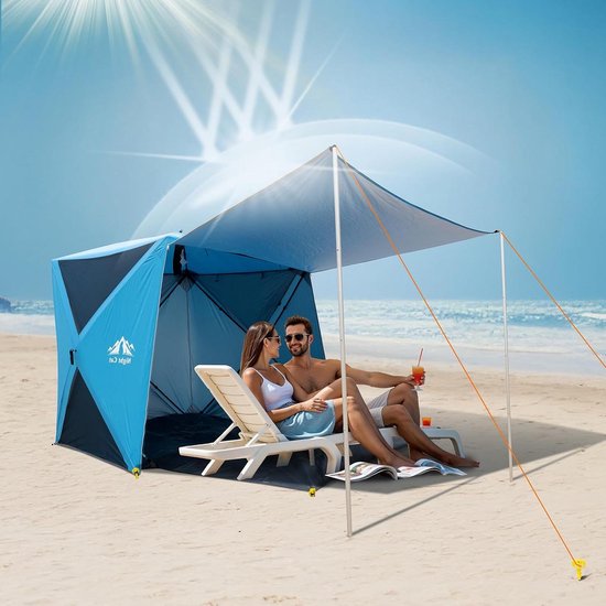 Pop-up Strandtent voor 4 Personen: UPF50+ UV-bescherming voor Familie Picknick Wandelen Kamperen van Merkloos