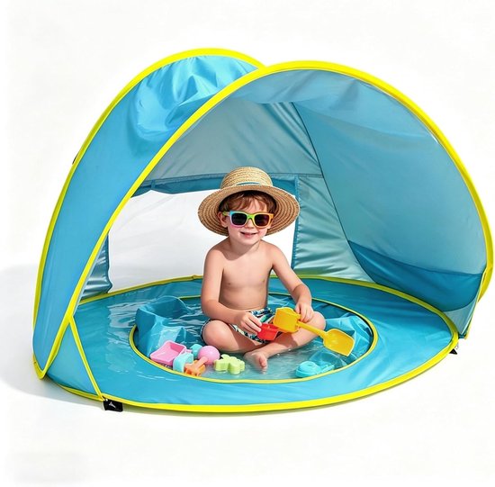 Pop-up strandtent voor baby's met UV-bescherming 50+, opvouwbare zandschelp voor strand en tuin, ideaal voor camping en zonbescherming