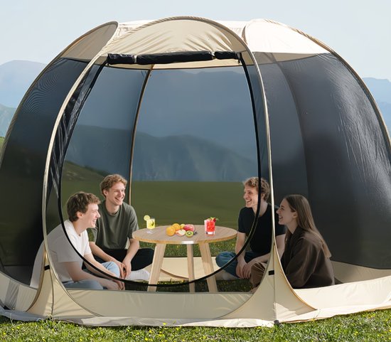Pop-up tent met gaaswand, 4-6 persoons paviljoen, schermtent, 6-zijdige pop-up camping tent met gaasraam van Merkloos