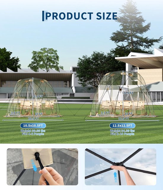 Pop-up tent - Outdoor tent voor alle weersomstandigheden - Regen-, wind- en koubestendige kampeertent - 320 × 320 × 190 cm - Transparant van Merkloos