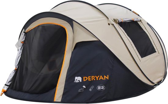 Pop-up Tent - Snel Opzetbaar - Kamperen Outdoor - Opbouw in 1 Seconde - 4 Personen 280cm - Zandkleurig