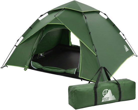 Pop-up tent voor 4 personen, kampeertent outdoor groen, dubbelwandige koepeltent met 2 deuren, waterdicht & winddicht met draagtas van POP