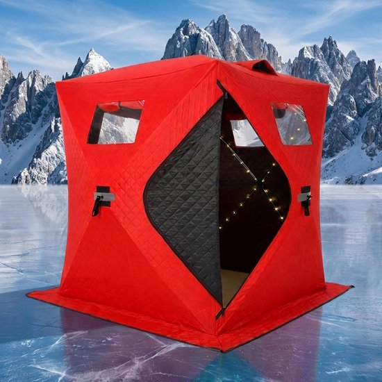 Pop-up-tent voor ijsvissen – voor 2-3 personen – rood – 180 x 180 x 197 cm – ruime binnenruimte – waterdicht – snel op te zetten
