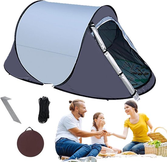 Pop-uptent - Familietent - Kamperen en picknicken - Automatische opzetfunctie - 1-2 personen - Blauwgrijs