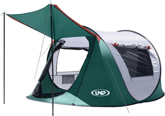 Pop-uptent voor 3-4 personen - Gemakkelijk op te zetten Campingtent met Voortent en Gaasvensters