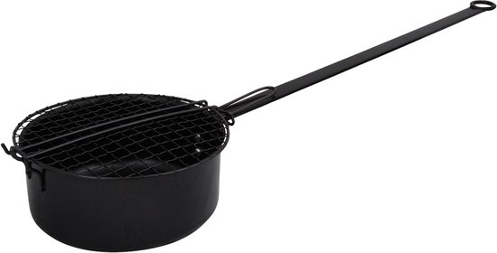 Popcorn pan zwart metaal 69 cm - Popcornpan met extra lange steel - Kampeer kookgerei pannetjes - Popcorn bakken van POP