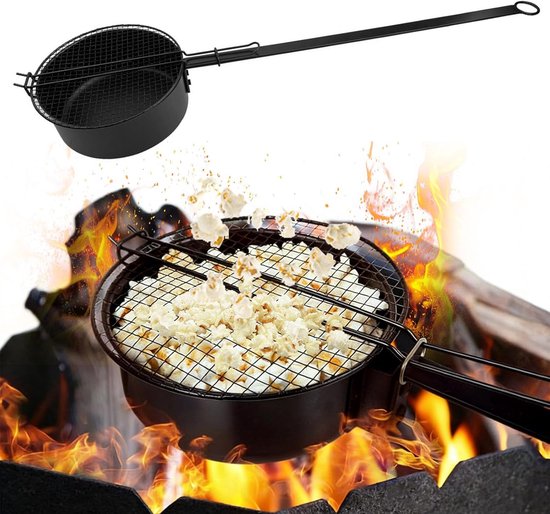 Popcornpan Kampvuur - Outdoor Pan - Verse Popcorn Maken - Lange Handgreep - 69 cm Lengte - Zwart