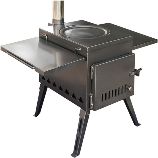 Portable Folding Camping Stove, Windproof Wood Stove, Compact Tent Heating Stove with Pipes, Outdoor Backpacking Stove - ShopVlot