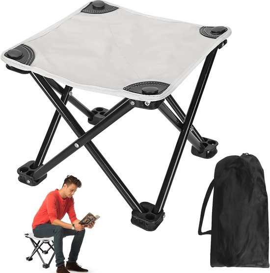 Portable Folding Stool, Mini Folding Chair, Camping Stool for Fishing, Garden, Camping, Travel, Picnic, Beach，28*28*23cm(White)