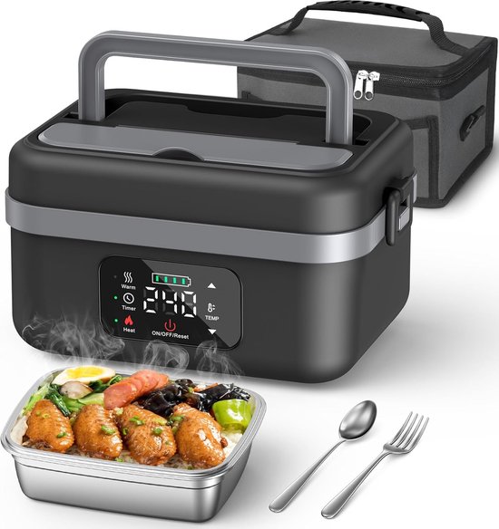 Portable Opwarm Lunchbox voor Volwassenen - Geen Magnetron Nodig - 1L Capaciteit, Incl. Tas en Bestek - Perfect voor Werk, Reis of Studie