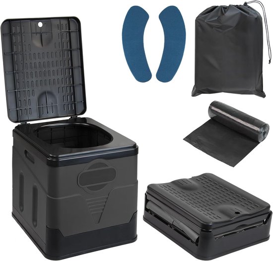 Portable toilet - Draagbaar Toilet - Campingtoiletten - Zwart - Noodtoilet - 20L Zwarte Camping Po - Inklapbaar & 150kg Draagvermogen - Voor Auto, Kamperen & Reizen van Merkloos