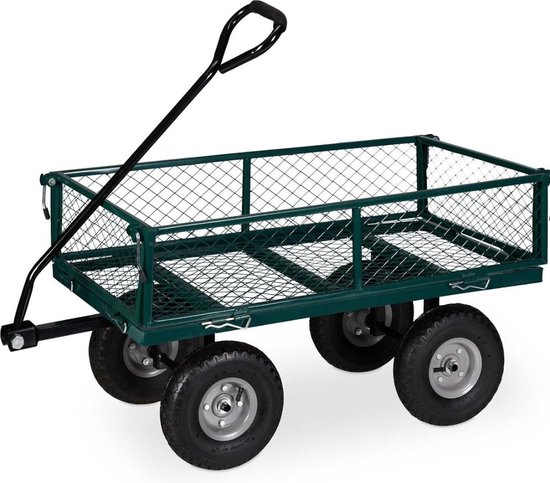 Praktische handwagen voor tuin en camping tot 200 kg met luchtbanden en klapbare zijwanden - Groen Bolderkar van Merkloos